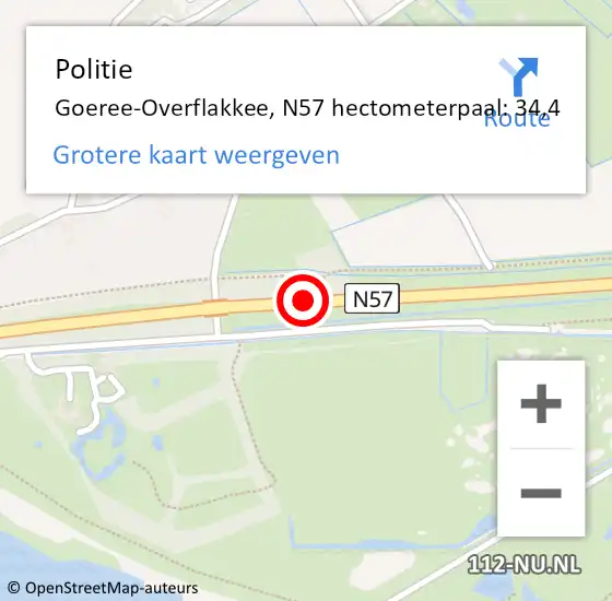 Locatie op kaart van de 112 melding: Politie Goeree-Overflakkee, N57 hectometerpaal: 34,4 op 12 mei 2024 15:55