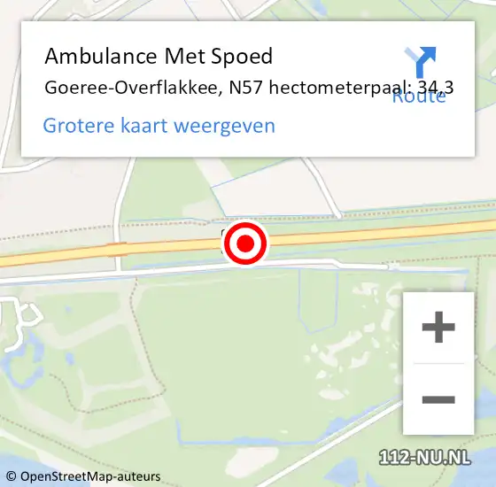 Locatie op kaart van de 112 melding: Ambulance Met Spoed Naar Goeree-Overflakkee, N57 hectometerpaal: 34,3 op 12 mei 2024 15:55