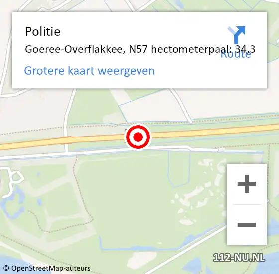 Locatie op kaart van de 112 melding: Politie Goeree-Overflakkee, N57 hectometerpaal: 34,3 op 12 mei 2024 15:58