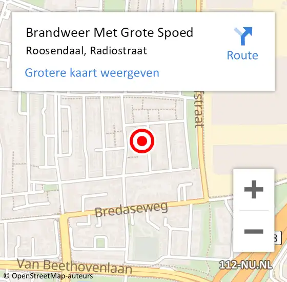 Locatie op kaart van de 112 melding: Brandweer Met Grote Spoed Naar Roosendaal, Radiostraat op 12 mei 2024 16:26