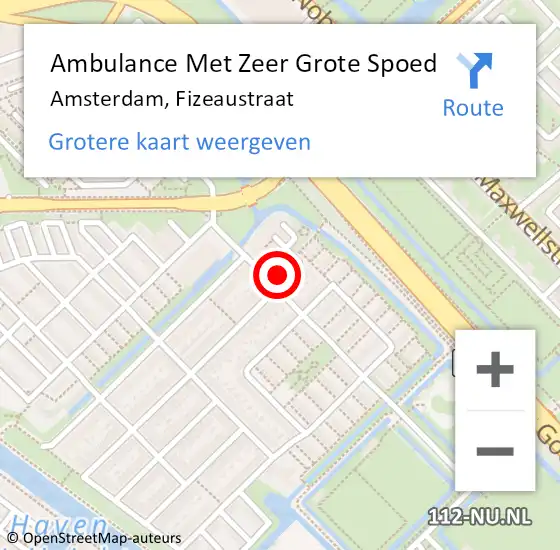 Locatie op kaart van de 112 melding: Ambulance Met Zeer Grote Spoed Naar Amsterdam, Fizeaustraat op 12 mei 2024 16:45