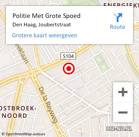 Locatie op kaart van de 112 melding: Politie Met Grote Spoed Naar Den Haag, Joubertstraat op 12 mei 2024 16:50