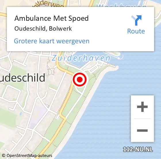 Locatie op kaart van de 112 melding: Ambulance Met Spoed Naar Oudeschild, Bolwerk op 12 mei 2024 16:53