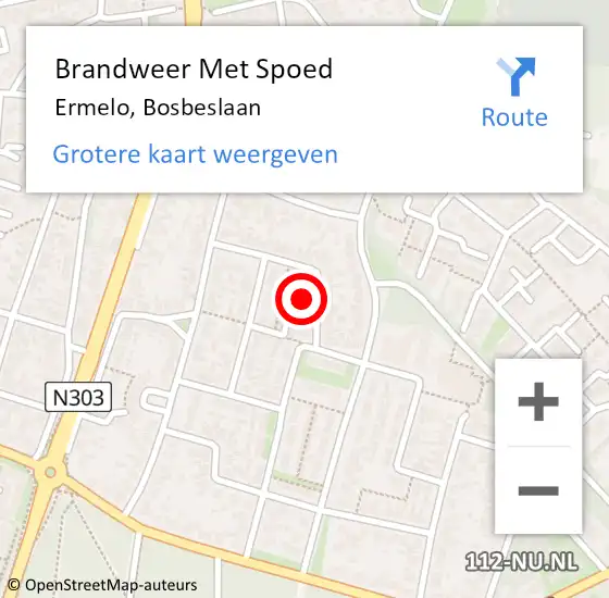 Locatie op kaart van de 112 melding: Brandweer Met Spoed Naar Ermelo, Bosbeslaan op 12 mei 2024 16:53