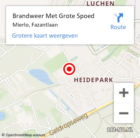 Locatie op kaart van de 112 melding: Brandweer Met Grote Spoed Naar Mierlo, Fazantlaan op 12 mei 2024 16:54