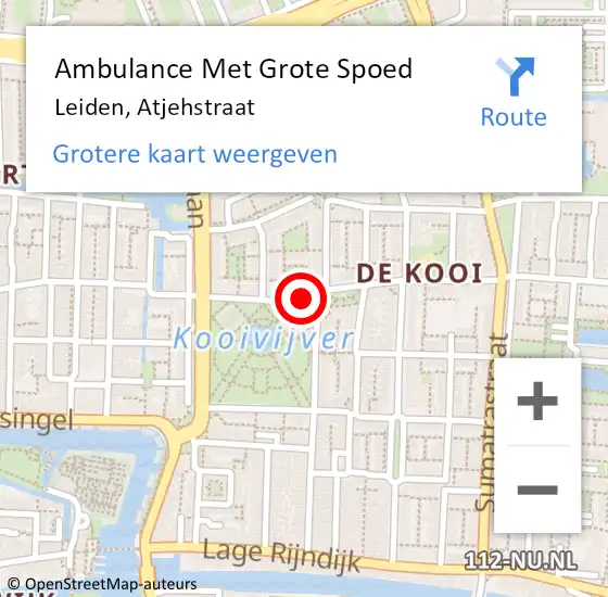 Locatie op kaart van de 112 melding: Ambulance Met Grote Spoed Naar Leiden, Atjehstraat op 12 mei 2024 16:55