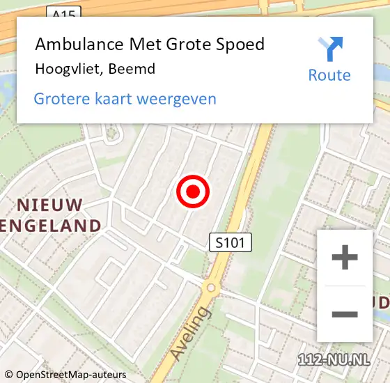 Locatie op kaart van de 112 melding: Ambulance Met Grote Spoed Naar Hoogvliet, Beemd op 12 mei 2024 16:57