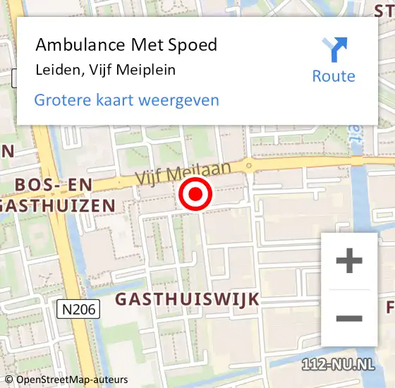 Locatie op kaart van de 112 melding: Ambulance Met Spoed Naar Leiden, Vijf Meiplein op 12 mei 2024 16:58