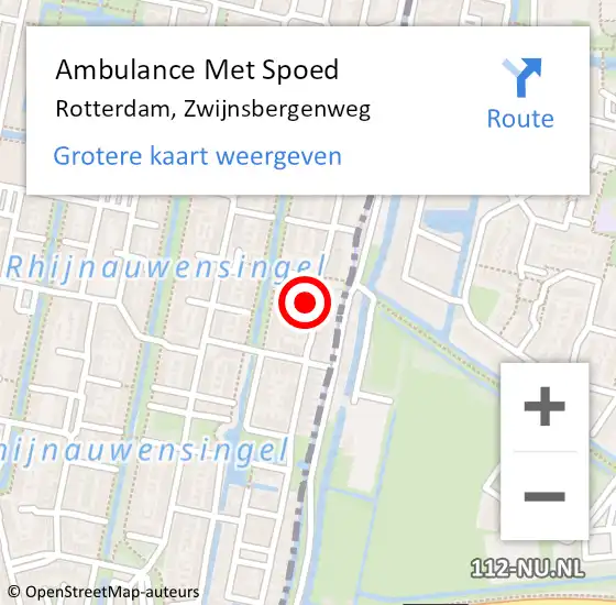 Locatie op kaart van de 112 melding: Ambulance Met Spoed Naar Rotterdam, Zwijnsbergenweg op 12 mei 2024 16:59