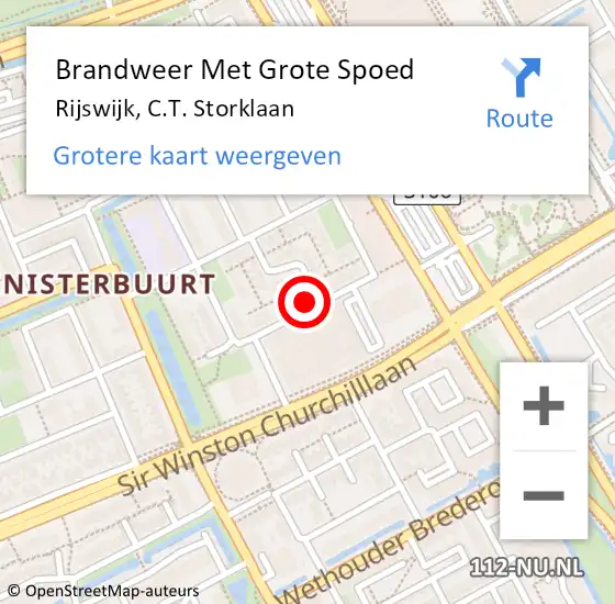 Locatie op kaart van de 112 melding: Brandweer Met Grote Spoed Naar Rijswijk, C.T. Storklaan op 12 mei 2024 17:01