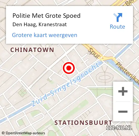 Locatie op kaart van de 112 melding: Politie Met Grote Spoed Naar Den Haag, Kranestraat op 12 mei 2024 17:10