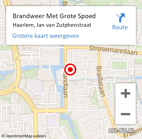 Locatie op kaart van de 112 melding: Brandweer Met Grote Spoed Naar Haarlem, Jan van Zutphenstraat op 12 mei 2024 17:24