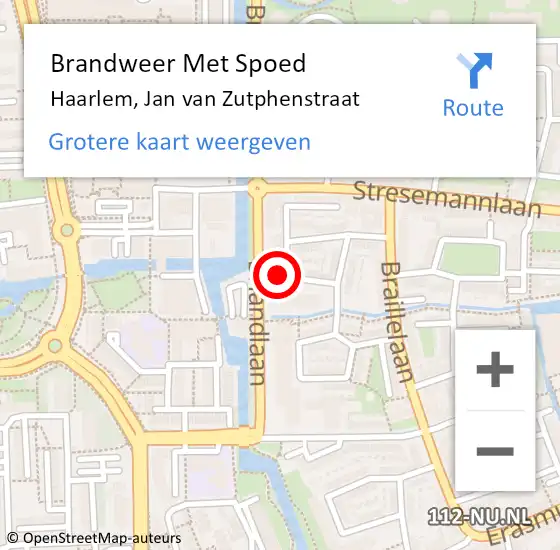 Locatie op kaart van de 112 melding: Brandweer Met Spoed Naar Haarlem, Jan van Zutphenstraat op 12 mei 2024 17:28