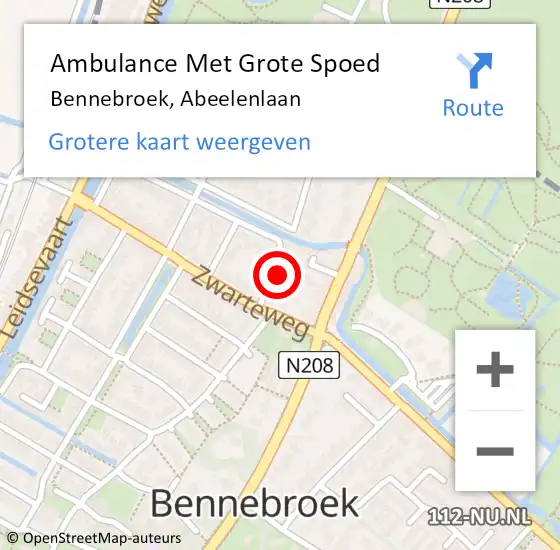 Locatie op kaart van de 112 melding: Ambulance Met Grote Spoed Naar Bennebroek, Abeelenlaan op 12 mei 2024 17:59