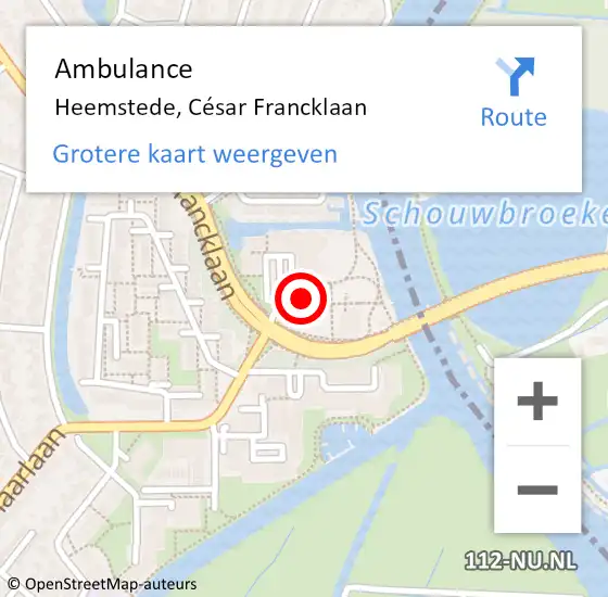 Locatie op kaart van de 112 melding: Ambulance Heemstede, César Francklaan op 12 mei 2024 18:06