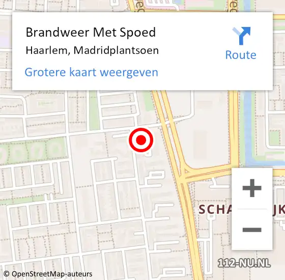 Locatie op kaart van de 112 melding: Brandweer Met Spoed Naar Haarlem, Madridplantsoen op 12 mei 2024 18:06