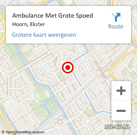 Locatie op kaart van de 112 melding: Ambulance Met Grote Spoed Naar Hoorn, Ekster op 12 mei 2024 18:09