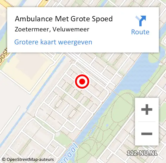 Locatie op kaart van de 112 melding: Ambulance Met Grote Spoed Naar Zoetermeer, Veluwemeer op 12 mei 2024 18:12