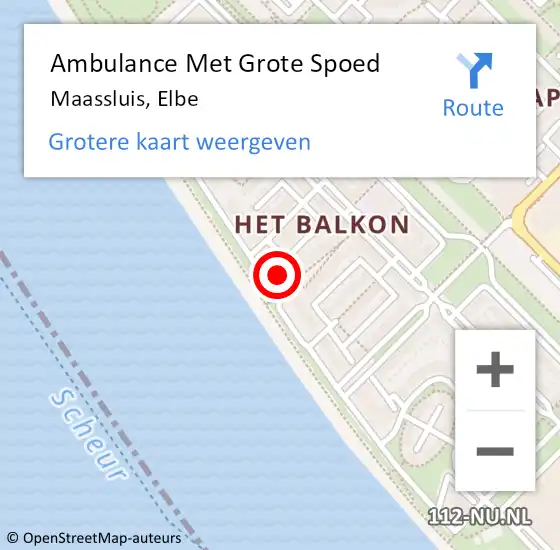 Locatie op kaart van de 112 melding: Ambulance Met Grote Spoed Naar Maassluis, Elbe op 12 mei 2024 18:34