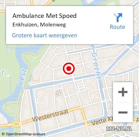 Locatie op kaart van de 112 melding: Ambulance Met Spoed Naar Enkhuizen, Molenweg op 12 mei 2024 18:43