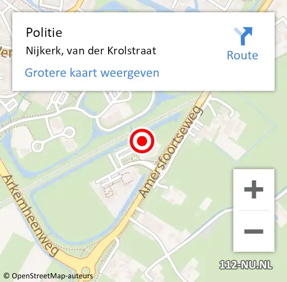 Locatie op kaart van de 112 melding: Politie Nijkerk, van der Krolstraat op 12 mei 2024 18:50