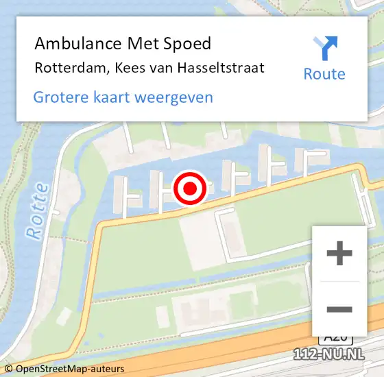 Locatie op kaart van de 112 melding: Ambulance Met Spoed Naar Rotterdam, Kees van Hasseltstraat op 12 mei 2024 18:54