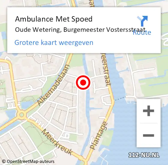 Locatie op kaart van de 112 melding: Ambulance Met Spoed Naar Oude Wetering, Burgemeester Vostersstraat op 12 mei 2024 19:04