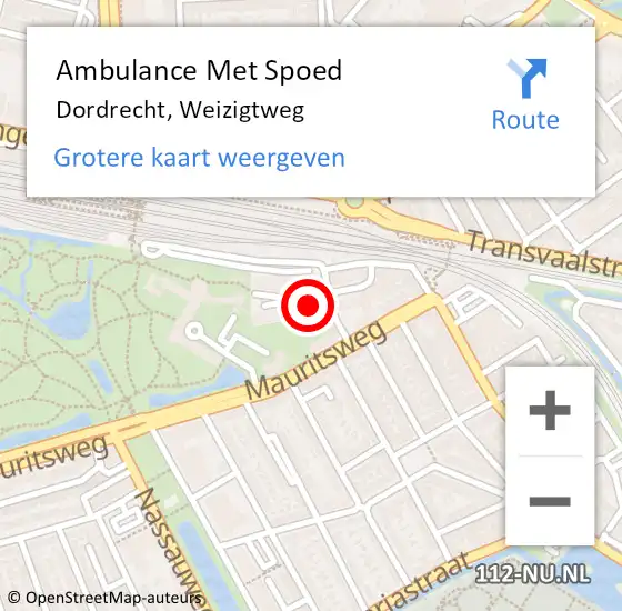 Locatie op kaart van de 112 melding: Ambulance Met Spoed Naar Dordrecht, Weizigtweg op 12 mei 2024 19:06