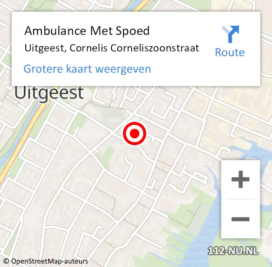 Locatie op kaart van de 112 melding: Ambulance Met Spoed Naar Uitgeest, Cornelis Corneliszoonstraat op 12 mei 2024 19:06