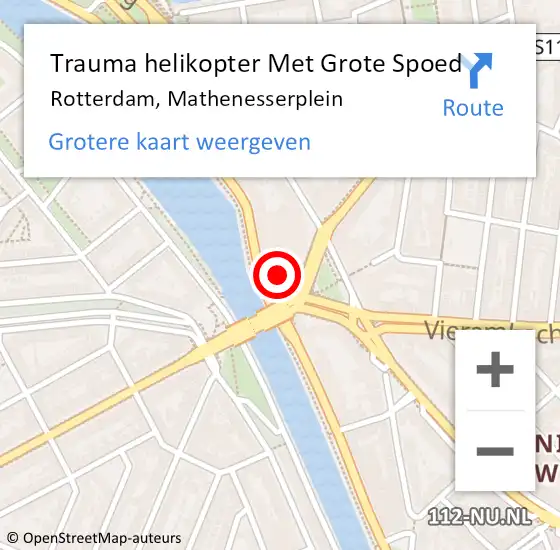 Locatie op kaart van de 112 melding: Trauma helikopter Met Grote Spoed Naar Rotterdam, Mathenesserplein op 12 mei 2024 19:11