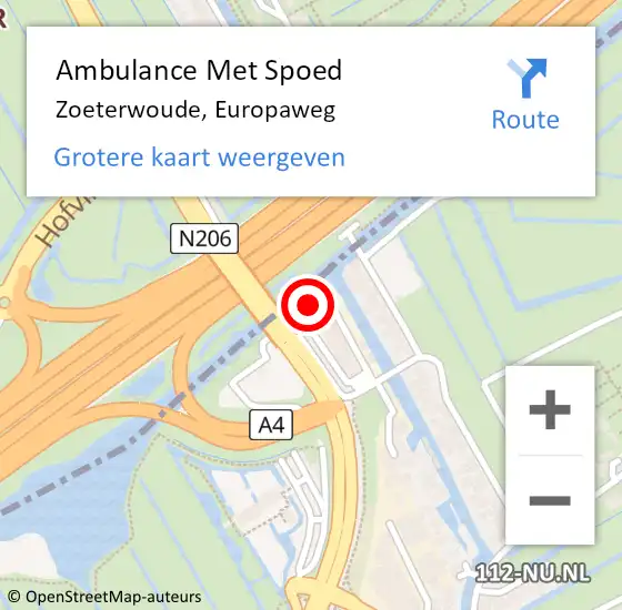 Locatie op kaart van de 112 melding: Ambulance Met Spoed Naar Zoeterwoude, Europaweg op 12 mei 2024 19:43