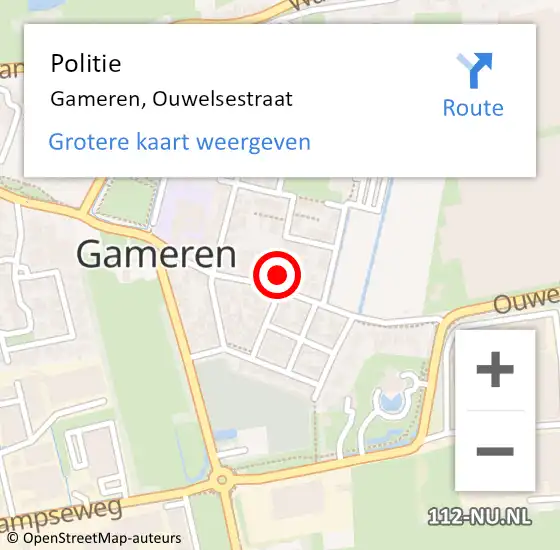 Locatie op kaart van de 112 melding: Politie Gameren, Ouwelsestraat op 12 mei 2024 19:46