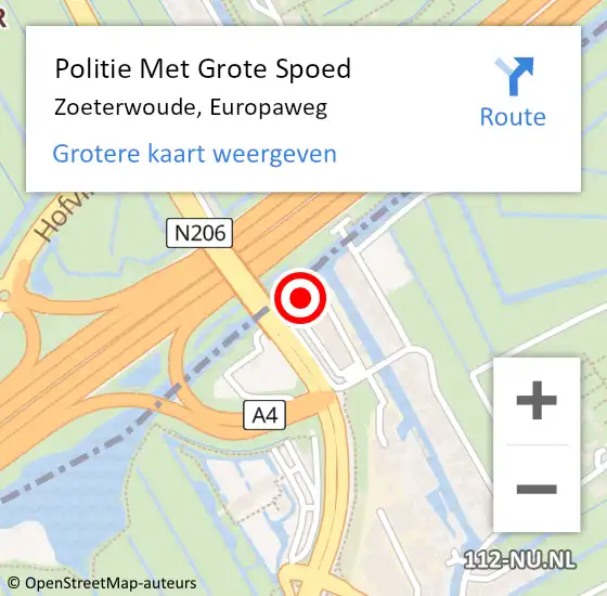 Locatie op kaart van de 112 melding: Politie Met Grote Spoed Naar Zoeterwoude, Europaweg op 12 mei 2024 19:48