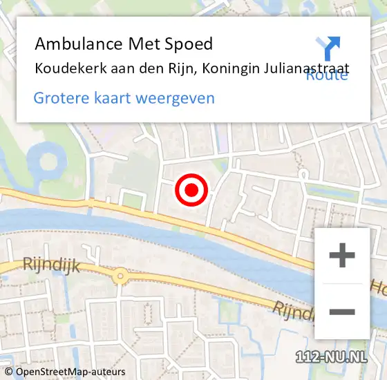 Locatie op kaart van de 112 melding: Ambulance Met Spoed Naar Koudekerk aan den Rijn, Koningin Julianastraat op 12 mei 2024 19:54
