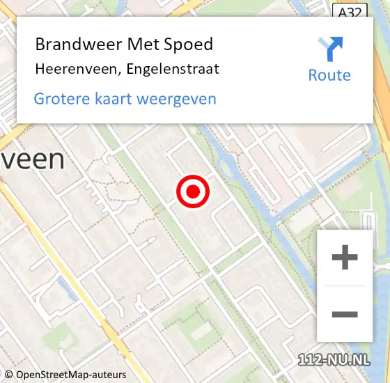 Locatie op kaart van de 112 melding: Brandweer Met Spoed Naar Heerenveen, Engelenstraat op 12 mei 2024 19:58