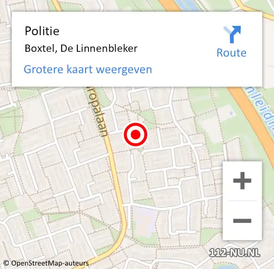 Locatie op kaart van de 112 melding: Politie Boxtel, De Linnenbleker op 12 mei 2024 20:00