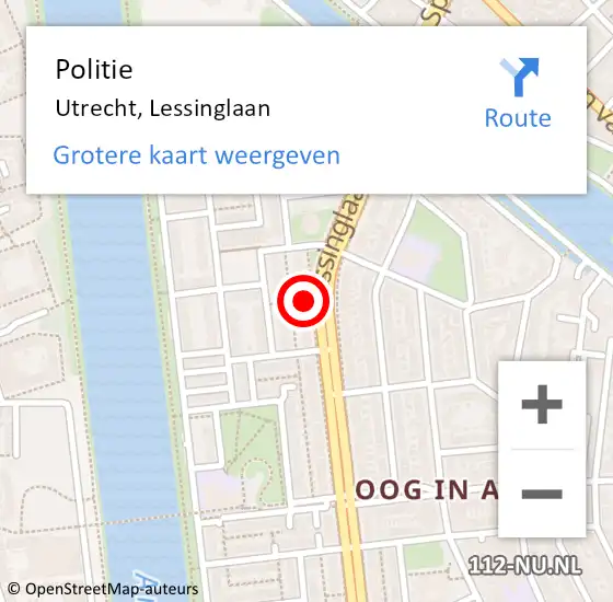 Locatie op kaart van de 112 melding: Politie Utrecht, Lessinglaan op 12 mei 2024 20:01