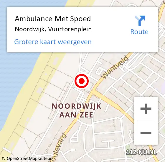 Locatie op kaart van de 112 melding: Ambulance Met Spoed Naar Noordwijk, Vuurtorenplein op 12 mei 2024 20:10
