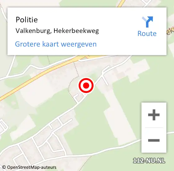 Locatie op kaart van de 112 melding: Politie Valkenburg, Hekerbeekweg op 12 mei 2024 20:24