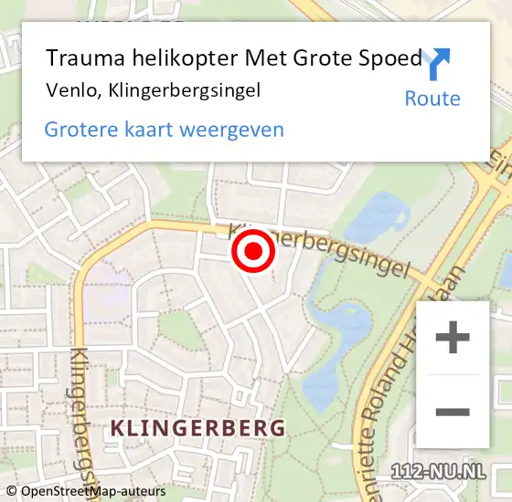 Locatie op kaart van de 112 melding: Trauma helikopter Met Grote Spoed Naar Venlo, Klingerbergsingel op 12 mei 2024 20:28