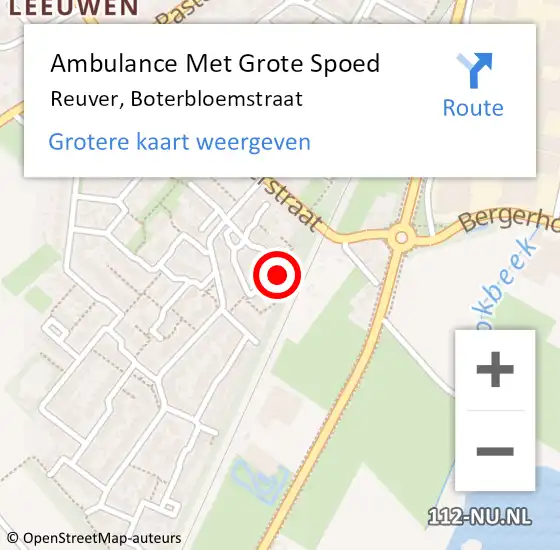 Locatie op kaart van de 112 melding: Ambulance Met Grote Spoed Naar Reuver, Boterbloemstraat op 5 oktober 2014 17:11