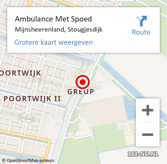 Locatie op kaart van de 112 melding: Ambulance Met Spoed Naar Mijnsheerenland, Stougjesdijk op 12 mei 2024 20:30