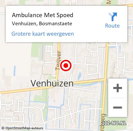 Locatie op kaart van de 112 melding: Ambulance Met Spoed Naar Venhuizen, Bosmanstaete op 12 mei 2024 20:49