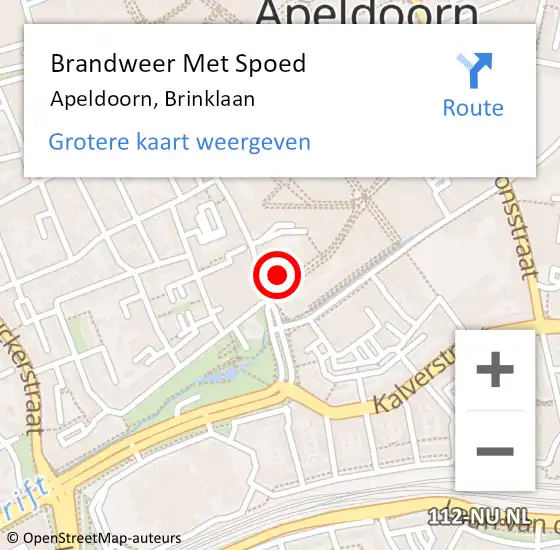 Locatie op kaart van de 112 melding: Brandweer Met Spoed Naar Apeldoorn, Brinklaan op 12 mei 2024 20:58