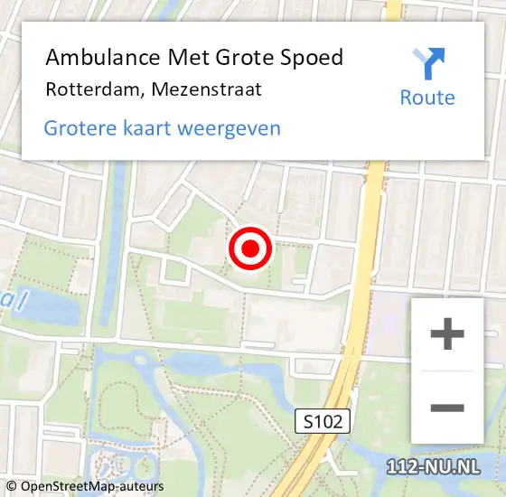 Locatie op kaart van de 112 melding: Ambulance Met Grote Spoed Naar Rotterdam, Mezenstraat op 12 mei 2024 21:01