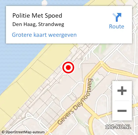 Locatie op kaart van de 112 melding: Politie Met Spoed Naar Den Haag, Strandweg op 12 mei 2024 21:05