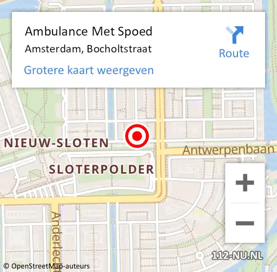 Locatie op kaart van de 112 melding: Ambulance Met Spoed Naar Amsterdam, Bocholtstraat op 12 mei 2024 21:17