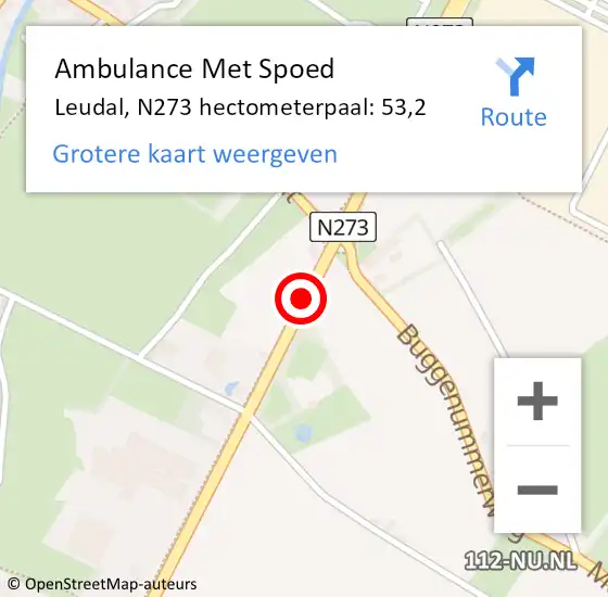 Locatie op kaart van de 112 melding: Ambulance Met Spoed Naar Leudal, N273 hectometerpaal: 53,2 op 12 mei 2024 21:35