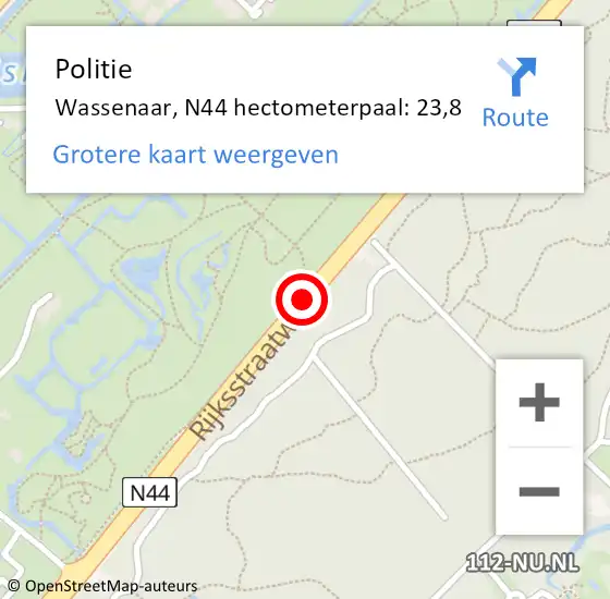 Locatie op kaart van de 112 melding: Politie Wassenaar, N44 hectometerpaal: 23,8 op 12 mei 2024 21:36