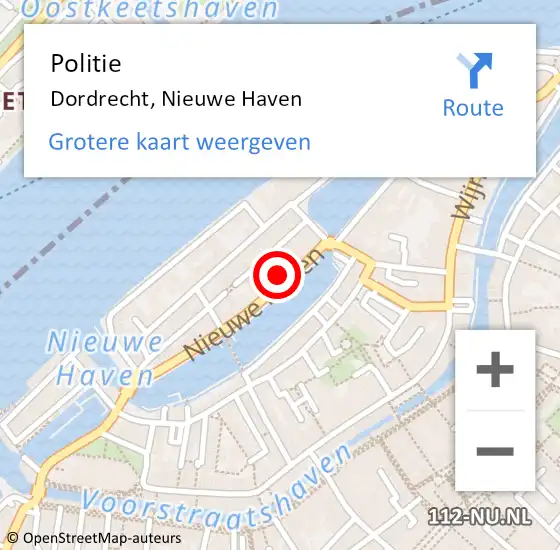 Locatie op kaart van de 112 melding: Politie Dordrecht, Nieuwe Haven op 12 mei 2024 21:37